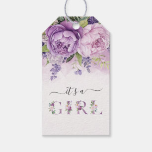 Purple And Pink Garden Flowers Girl Baby Shower Gift Tags