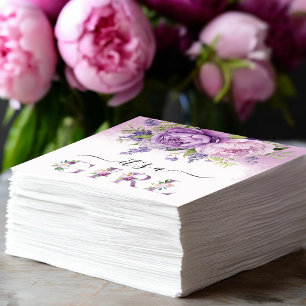Purple And Pink Garden Flowers Girl Baby Shower Napkin