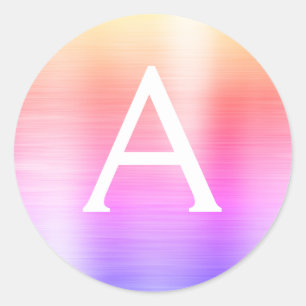 Purple and Pink Girly Metallic Monogram Classic Round Sticker