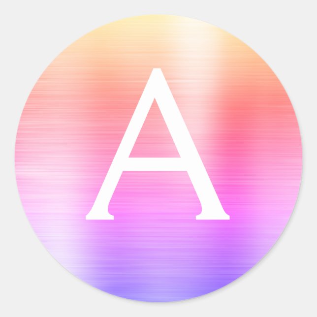 Purple and Pink Girly Metallic Monogram Classic Round Sticker (Front)