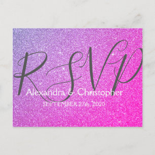 Purple and Pink Glitter and Sparkle RSVP Invitation Postcard