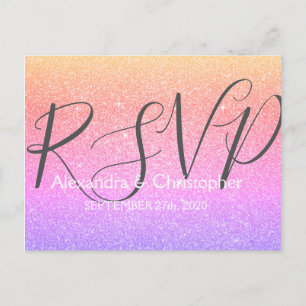Purple and Pink Glitter and Sparkle RSVP Invitation Postcard