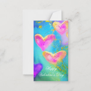 Purple and pink glittery hearts kids valentine  card