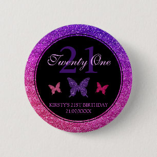 Purple and Pink Gradient Glitter Birthday 2 Inch Round Button