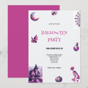 PURPLE AND PINK HALLOWEEN  PARTY INVITATION