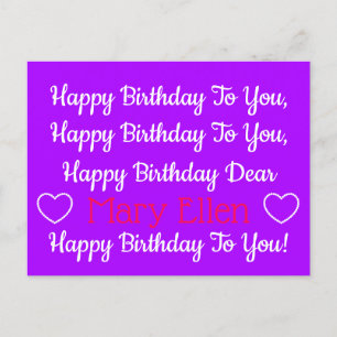 Purple and Pink Happy Birthday Song Personalized Postcard