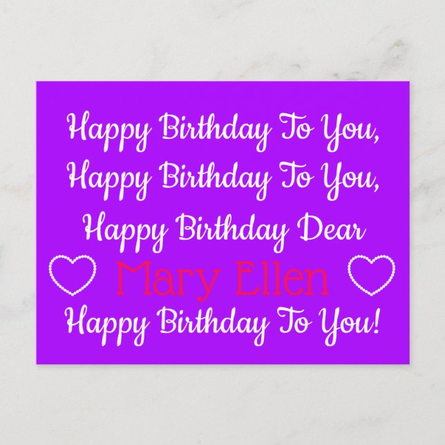 Purple and Pink Happy Birthday Song Personalized Postcard (Front)