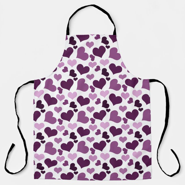 Purple and Pink Heart-Shaped Pattern Throw Pillow Apron (Front)