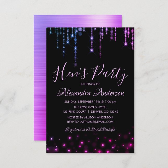 Purple and Pink Hen's Party Invitation (Front/Back)