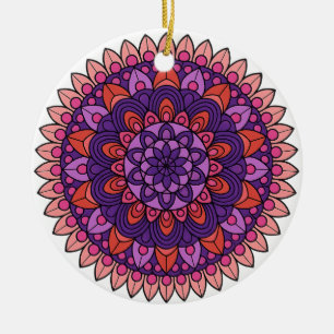 Purple and pink mandala ceramic ornament