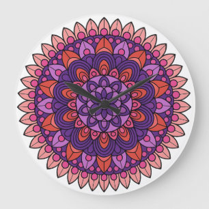Purple and pink mandala large clock
