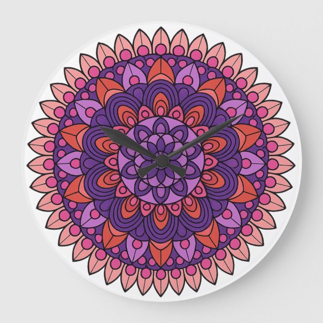 Purple and pink mandala  large clock (Front)