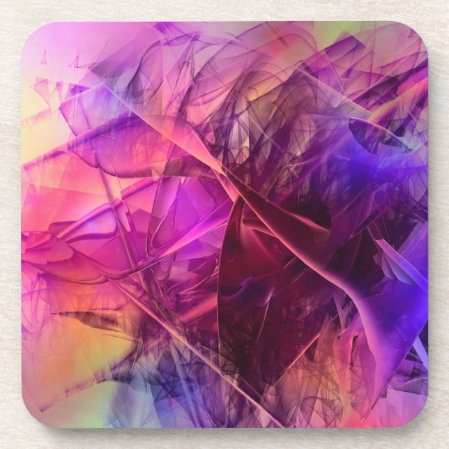 Purple and Pink Modern Abstract Fractal Design Coaster (Front)