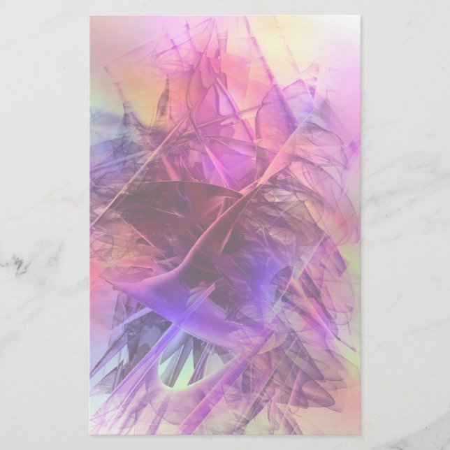 Purple and Pink Modern Abstract Fractal Design Stationery (Front)