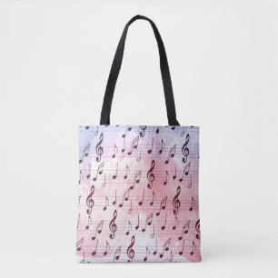 Purple and pink music note treble clef musician  tote bag