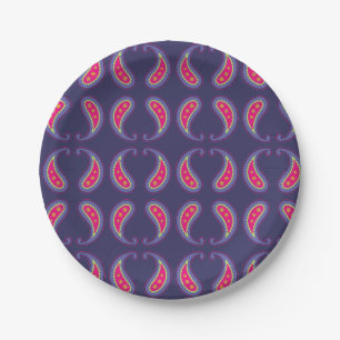 Purple and Pink Paisley Paper Plate