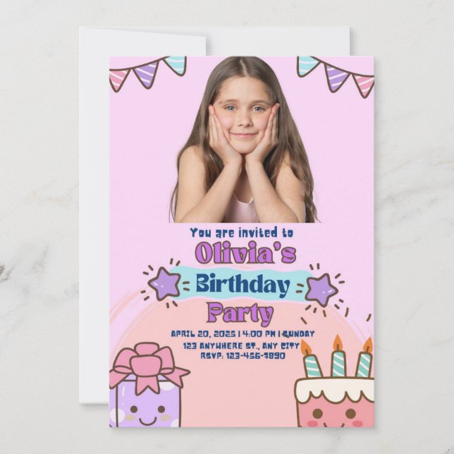 Purple and Pink Playful Children's Birthday Party Invitation (Front)