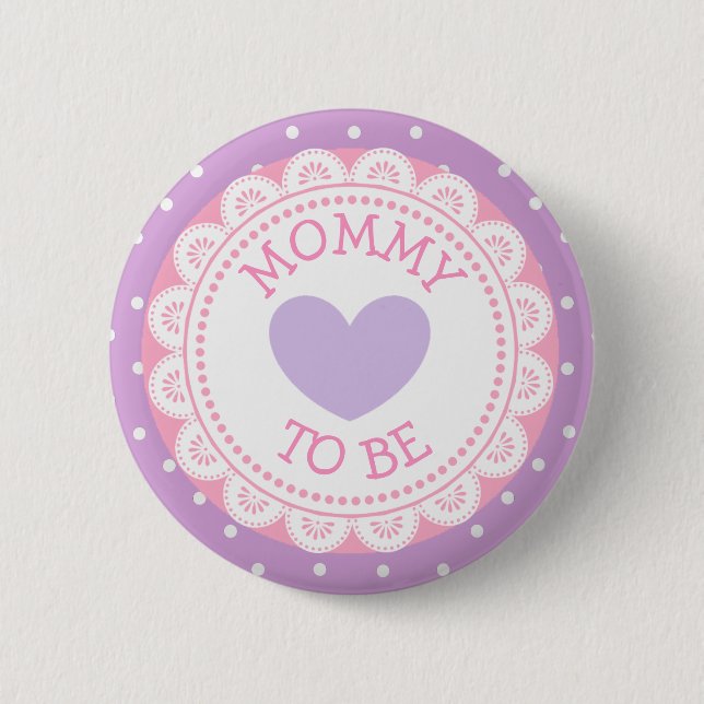 Purple and Pink Polka Dot Mom to Be Button (Front)