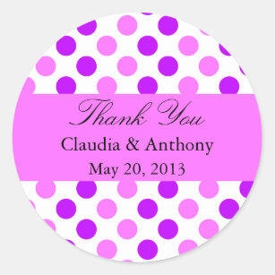 Purple and Pink Polka Dots Wedding Classic Round Sticker