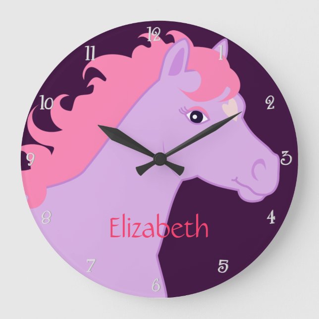Purple and Pink Pony Personalized Wall Clock (Front)
