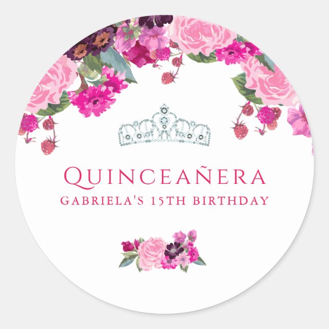 Purple and Pink Rose Quinceanera Classic Round Sticker (Front)
