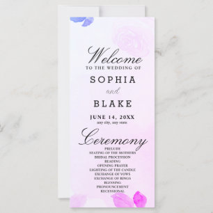 Purple and Pink Roses and Greenery Wedding Program