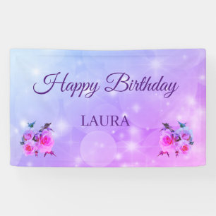 Purple and Pink Roses Personalised Happy Birthday Banner