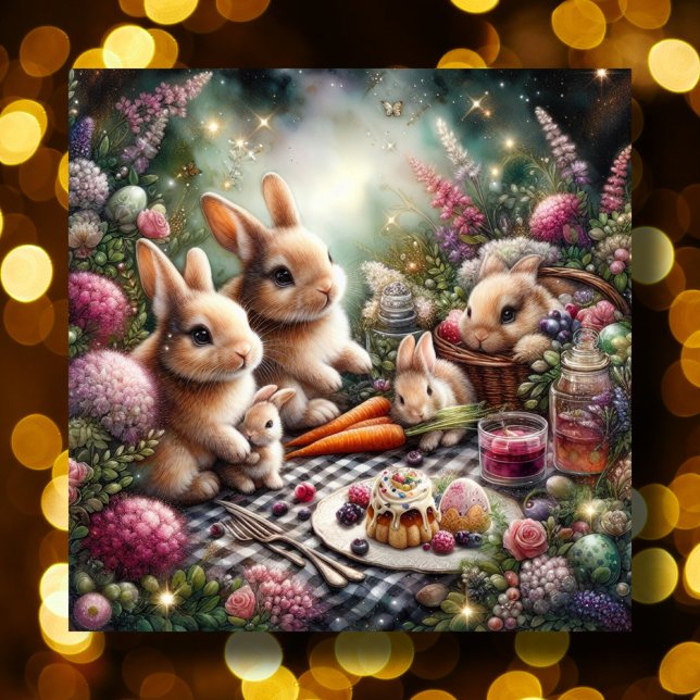 Purple and Pink Spring Floral Bunny Easter Picnic Holiday Card (Creator Uploaded)