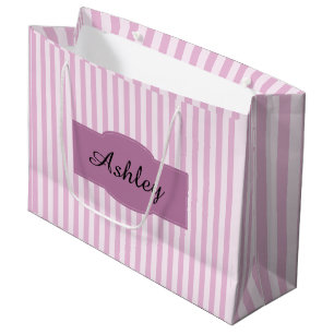 Purple and Pink Stripes Monogram Girly Large Gift Bag