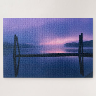 Purple and Pink Sunrise Water Landscape Reflection Jigsaw Puzzle