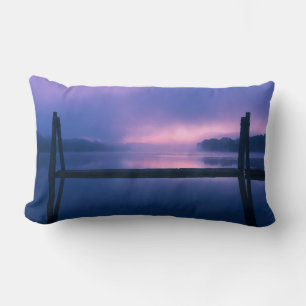 Purple and Pink Sunrise Water Landscape Reflection Lumbar Pillow