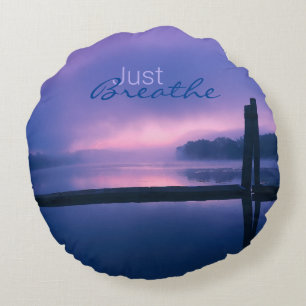 Purple and Pink Sunrise Water Landscape Reflection Round Pillow