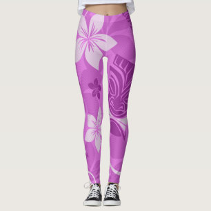 Purple and Pink Tiki Hawaiian Leggings