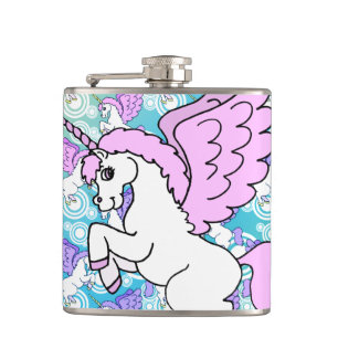Purple and Pink Unicorn Pattern Hip Flask