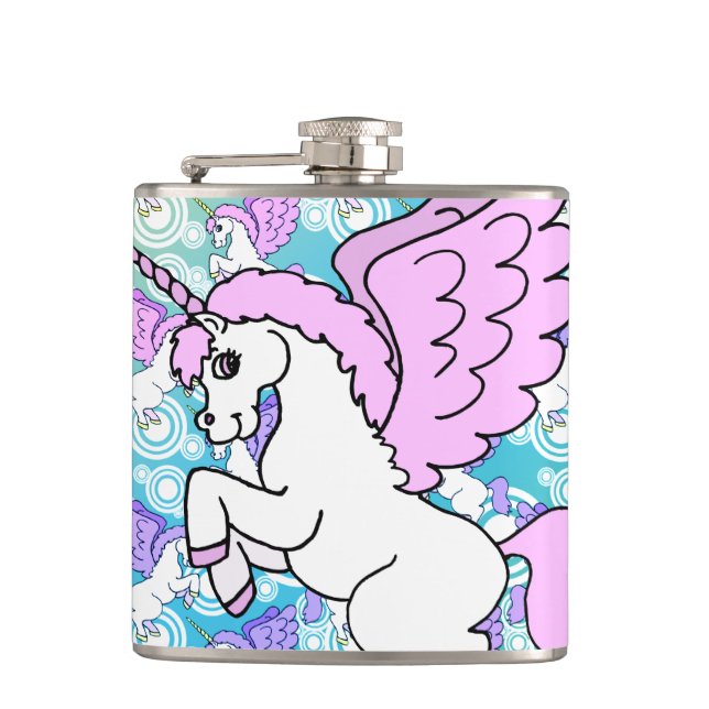 Purple and Pink Unicorn Pattern Hip Flask (Front)