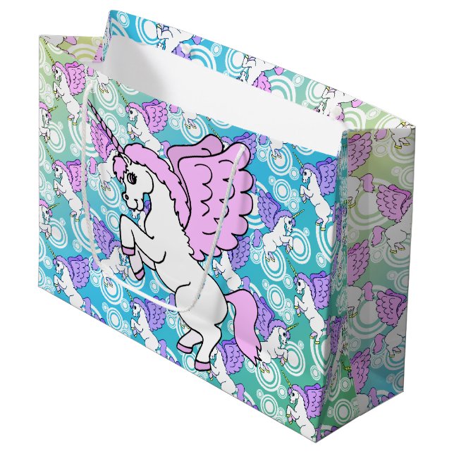 Purple and Pink Unicorn Pattern Large Gift Bag (Front Angled)