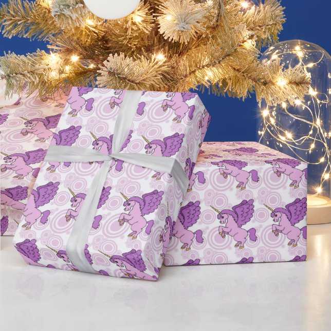 Purple and Pink Unicorn Pattern Wrapping Paper (Holidays)