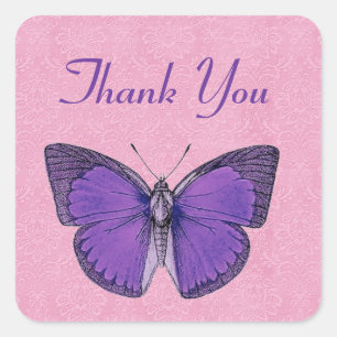 Purple and Pink Vintage Butterfly Thank You V19 Square Sticker