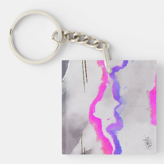 Purple And Pink Watercolor Abstract Metal Print Keychain (Front)
