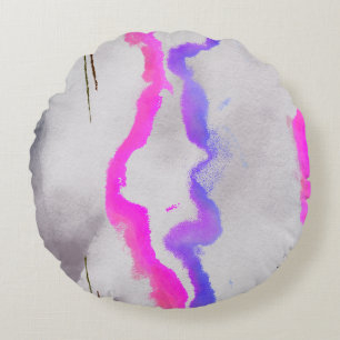 Purple And Pink Watercolor Abstract Round Pillow