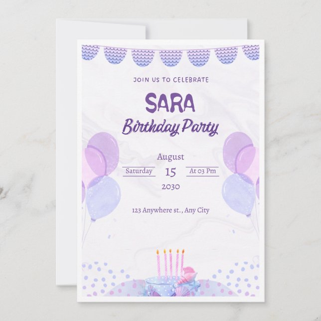 Purple and Pink Watercolor Birthday Invitation  (Front)