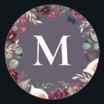 Purple and pink watercolor floral initial classic round sticker<br><div class="desc">Purple and pink watercolor initial communion design. Part of a collection.</div>