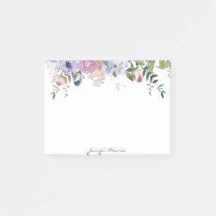 Purple and pink watercolor floral personalized post-it notes