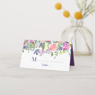 Purple and Pink Watercolor Floral Wedding Place Card