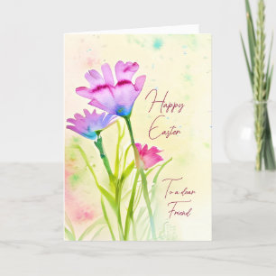 Purple and pink watercolor flowers custom Easter Holiday Card
