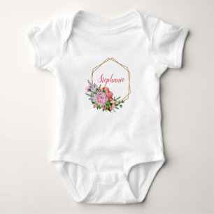 Purple And Pink Watercolor Flowers - Personalized Baby Bodysuit