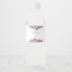 Purple and Pink Watercolor Lilac Flowers Wedding Water Bottle Label