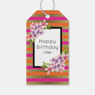 Purple and Pink Watercolor Magnolia Birthday Gift Tags