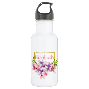 Purple and Pink Watercolor Magnolia Personalized 532 Ml Water Bottle
