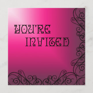 Purple and Pink with Black Swrils Invitation